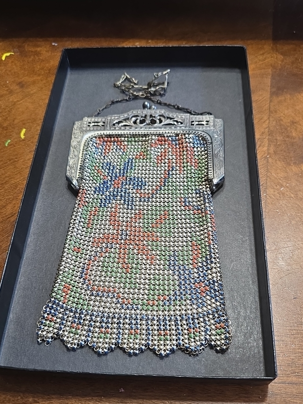 Vintage Beaded Floral Mesh Evening Bag - Multicolor